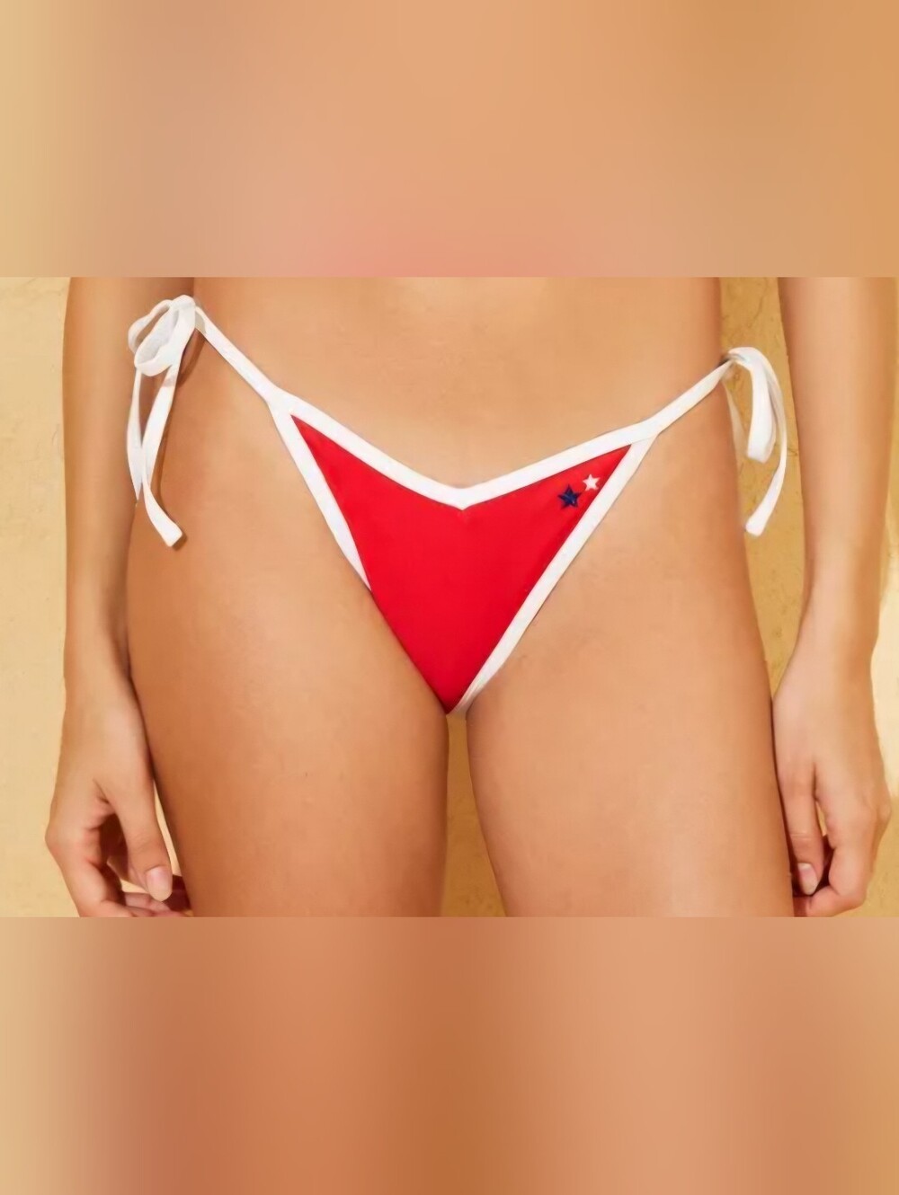 Red Tie-Side Bikini Bottom with White Trim